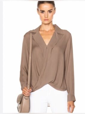 L'AGENCE Rita Drape Front
Brown Silk Blouse Top size S